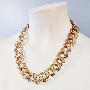 1990s Vintage Gold Tone Heavy Double Chain Link Statement Necklace Unisex
